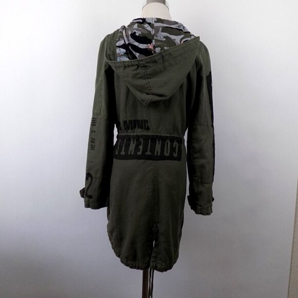 True Religion Parka Jacket Military Army Green Size Small Linen Blend Hooded - Picture 2 of 10